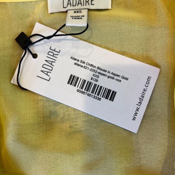 Ladaire Alaina Silk Chiffon Blouse Yellow Sleeveless Sheer Ruffles XXS $129 NEW - Picture 6 of 6
